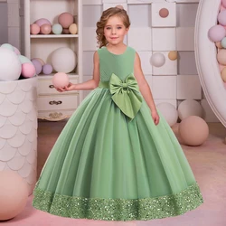 Teens Luxury Party Dresses For Girls Children Costume Bow Elegant Kids Birthday Wedding Prom Gown Flower Girl Princess Dress