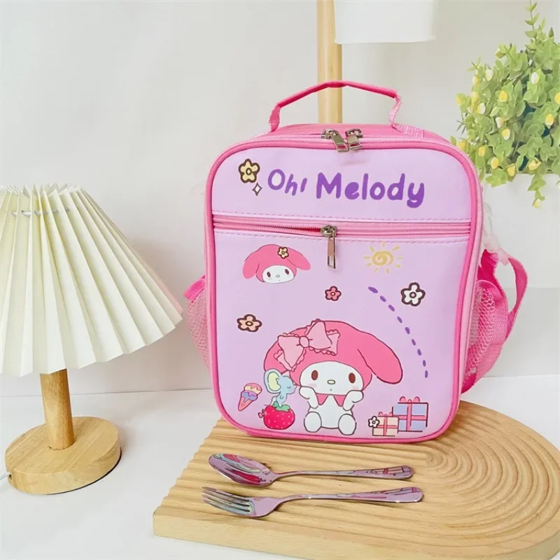 Kawaii Sanrio Kuromi Lunch Bag Anime My Melody Cinnmoroll Travel Thermal Breakfast Box School Child Large Capacity Tote Food Bag