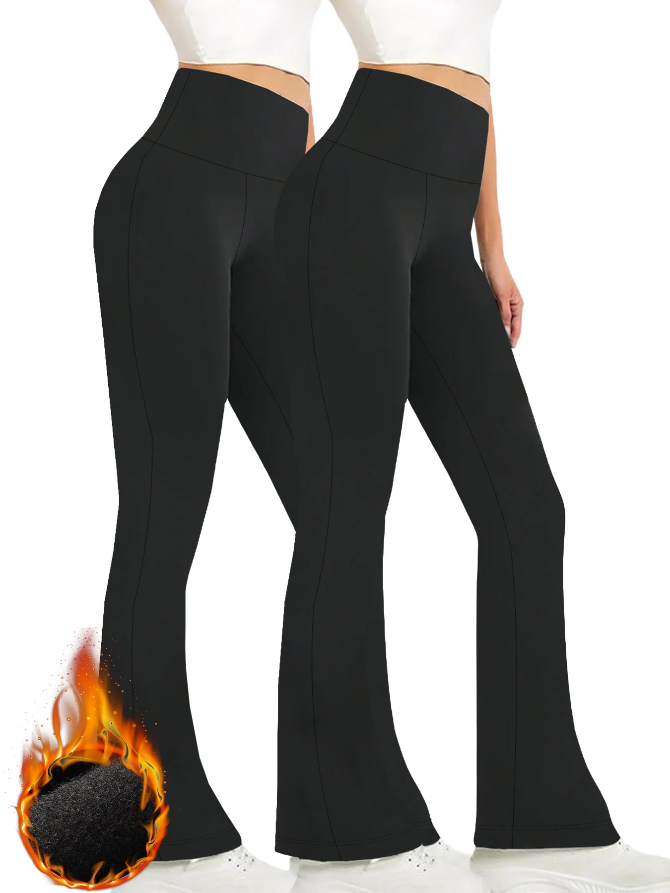 

Комплект из двух женских расклешенных леггинсов на флисовой подкладке с высокой талией — супермягкие брюки с контролем живота для йоги и повседневной одежды