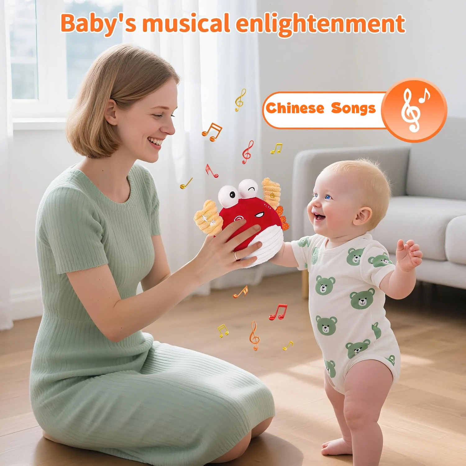 Baby Toys 0-6 Months – Crawling Dancing Bouncing Musical Learning Plush Crab Baby Crawling Musical Interactive Toys for Baby