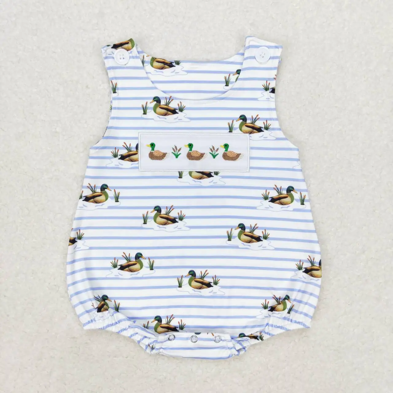 Kleine Jungen Stickerei Ente Stram pler Sommerkleid ung Neugeborene Boutique Großhandel Kleinkind Baby Kinder kurze Ärmel Blasen