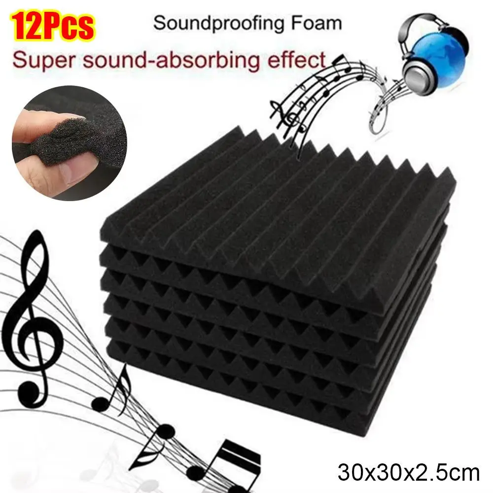 1/12Pcs New Sound Insulation Soundproofing Foam Triangular Groove Soundproof Acoustic Foam Board 30x30x2.5cm Wedge Foam Tile