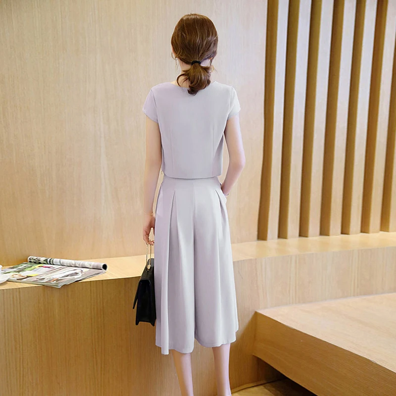 New Summer Fashion Korean Short-Sleeved T-Shirt And Wide-Leg Pants Suit For Women