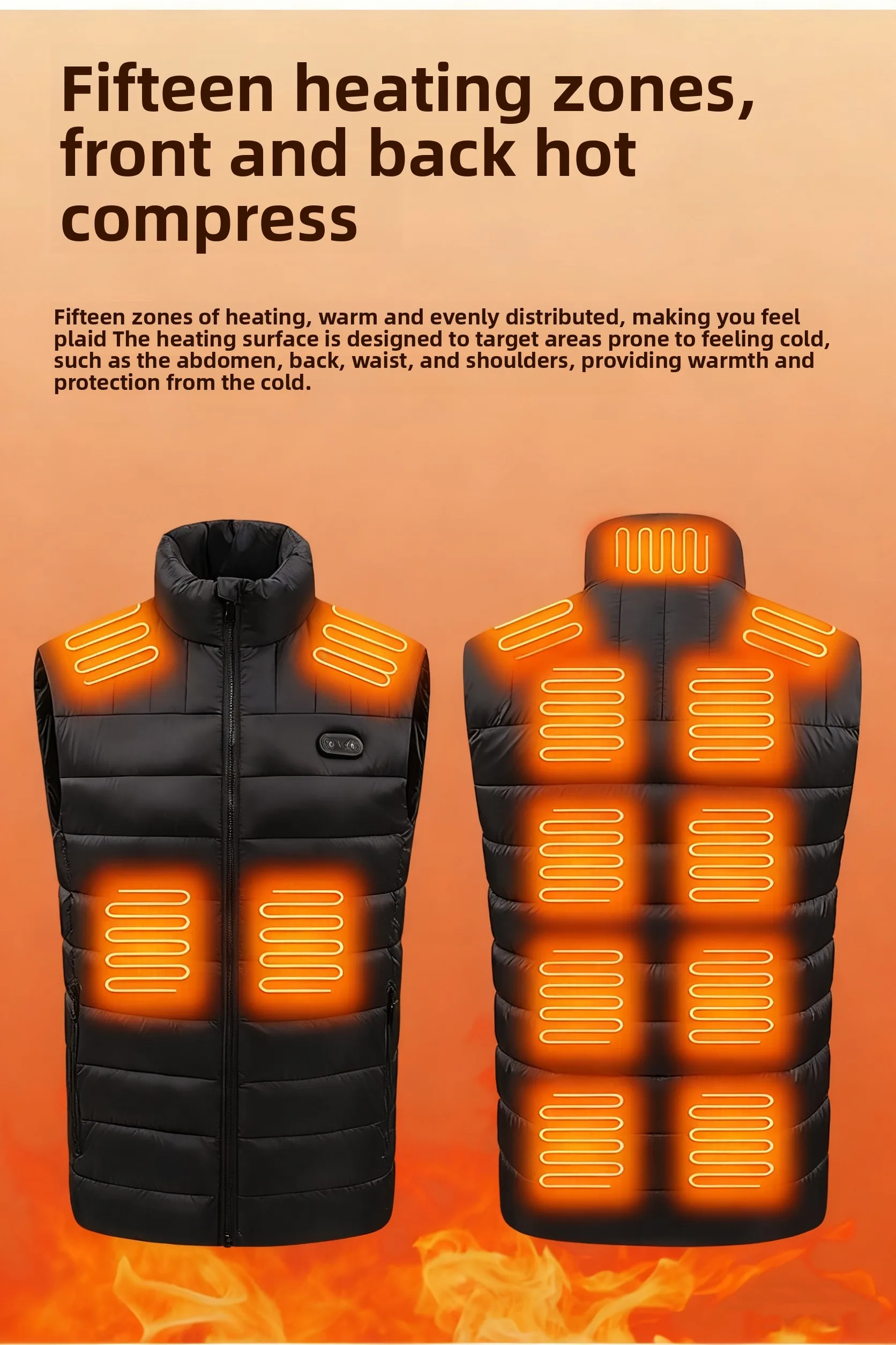 Neue beheizte Weste – große 15 Bereiche, Heizung, thermostatische elektrische Heizung, Kleidung, warme, gepolsterte, beheizte Jacke