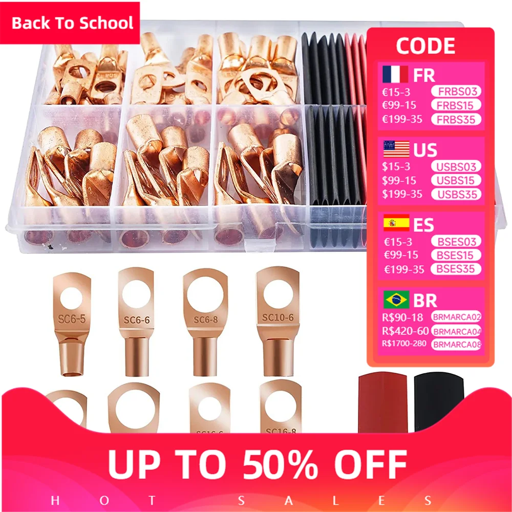 

80pcs copper battery terminal connector 40 battery cable end ring terminal cable lugs with 40 heat shrinkable tube assembly kit