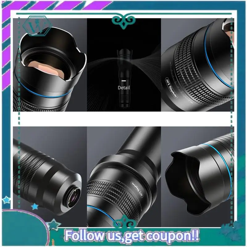 

Upgraded Telephoto Lens Mobilephone Lens 36X Optical Magnification With Tripod And Phone Clip