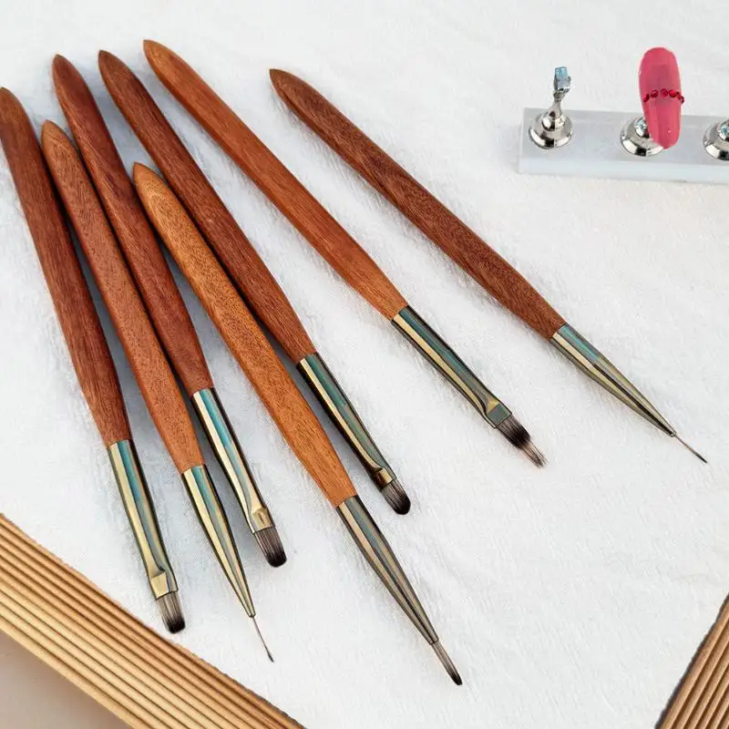 

1/7 шт. кисти для дизайна ногтей из орехового дерева содержит различные размеры изысканно нарисованных линий для рисования ногтей ручка для салонов