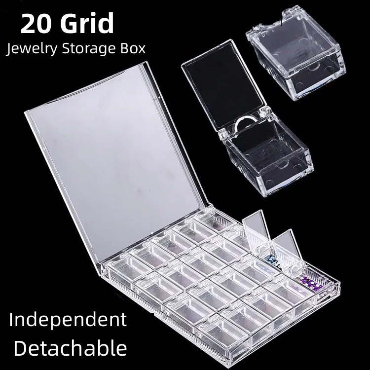 20 Grids Clear Display Case Organizer Holder For Jewelry Nail Rhinestone Beads Box Acrylic Makeup Organizer Nail Art Storage Box