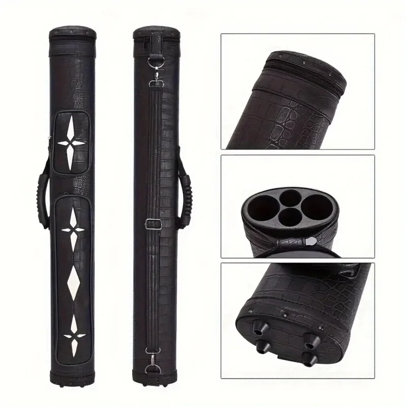 American Nine Ball Club Set -4 Slot Durable Billiards Club Box with Safe Zipper Closure and Handle, Texture Surface Treatment