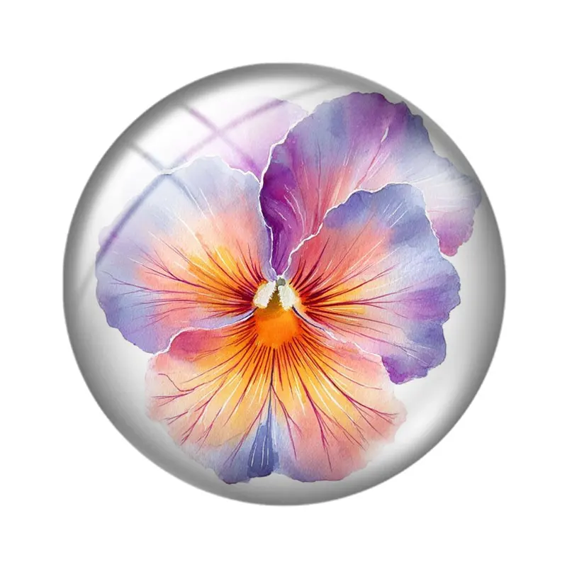 Watercolor Pansies 12/18/20/25mm glass cabochon  bracelet pendant rings for jewelry demo earrings back Making findings view 3