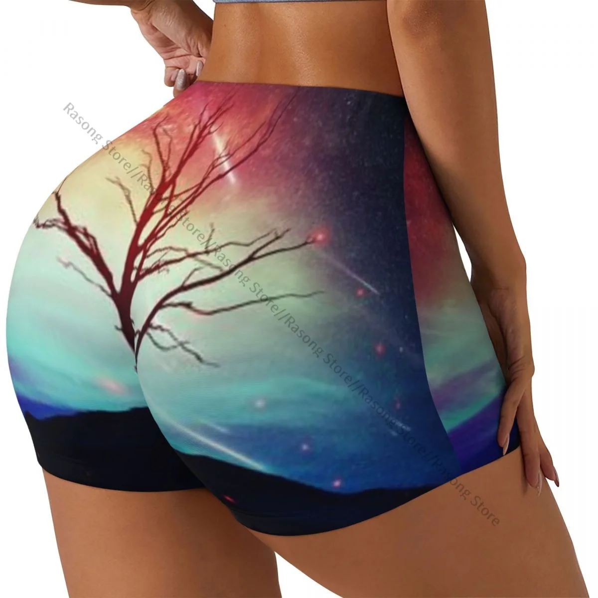 Spandex Yoga Shorts for Women Tree Starry Night With Stars Workout Booty Shorts