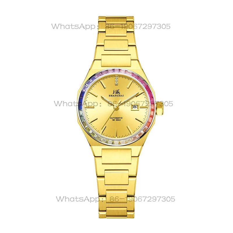 Time Island  Shanghai Women's 18K Gold Watch Sun Pattern Diamond Watch Luminous Automatic Mechanical Watch