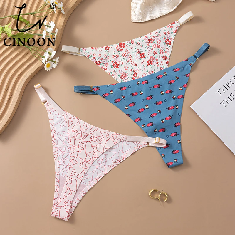 

CINOON Women Sexy Seamless Panties Low-waist Breathable Underwear Female G-String Printed Thong Comfortable Stretchy Lingerie