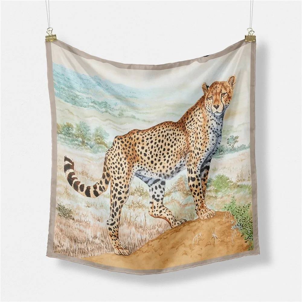 New Leopard Print Square Scarf Animal Pattern French Style Neck Scarf Lightweight 53cm Bandana Scarf Hair Styling