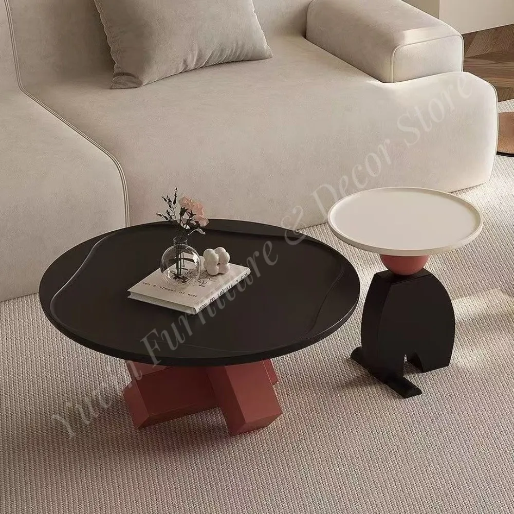 Artistic Creative Designer Italian Luxury Modern Round Wood Living Room Home Coffee Table Combination