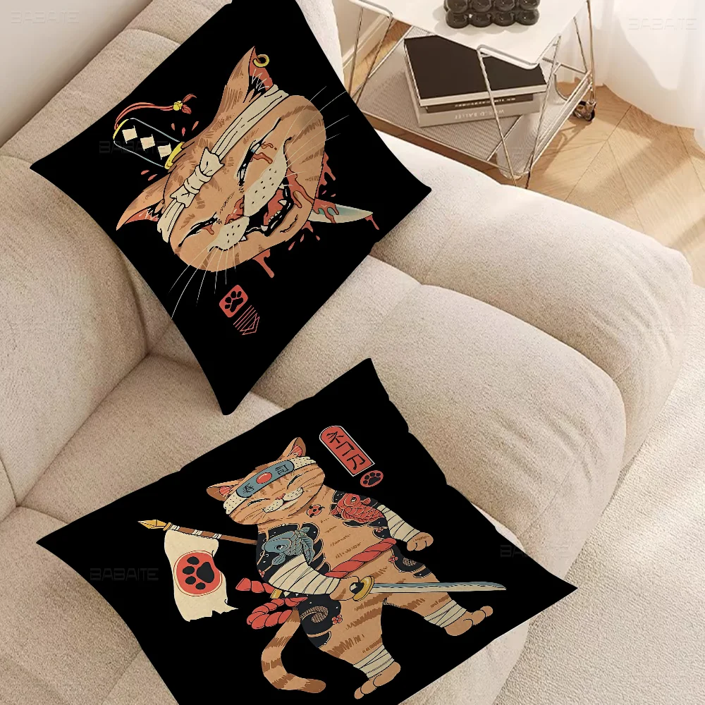 

Japanese Samurai Cat Pillow Cover For Bedroom Room And Living Room Sofa Decorative Cushion Cover