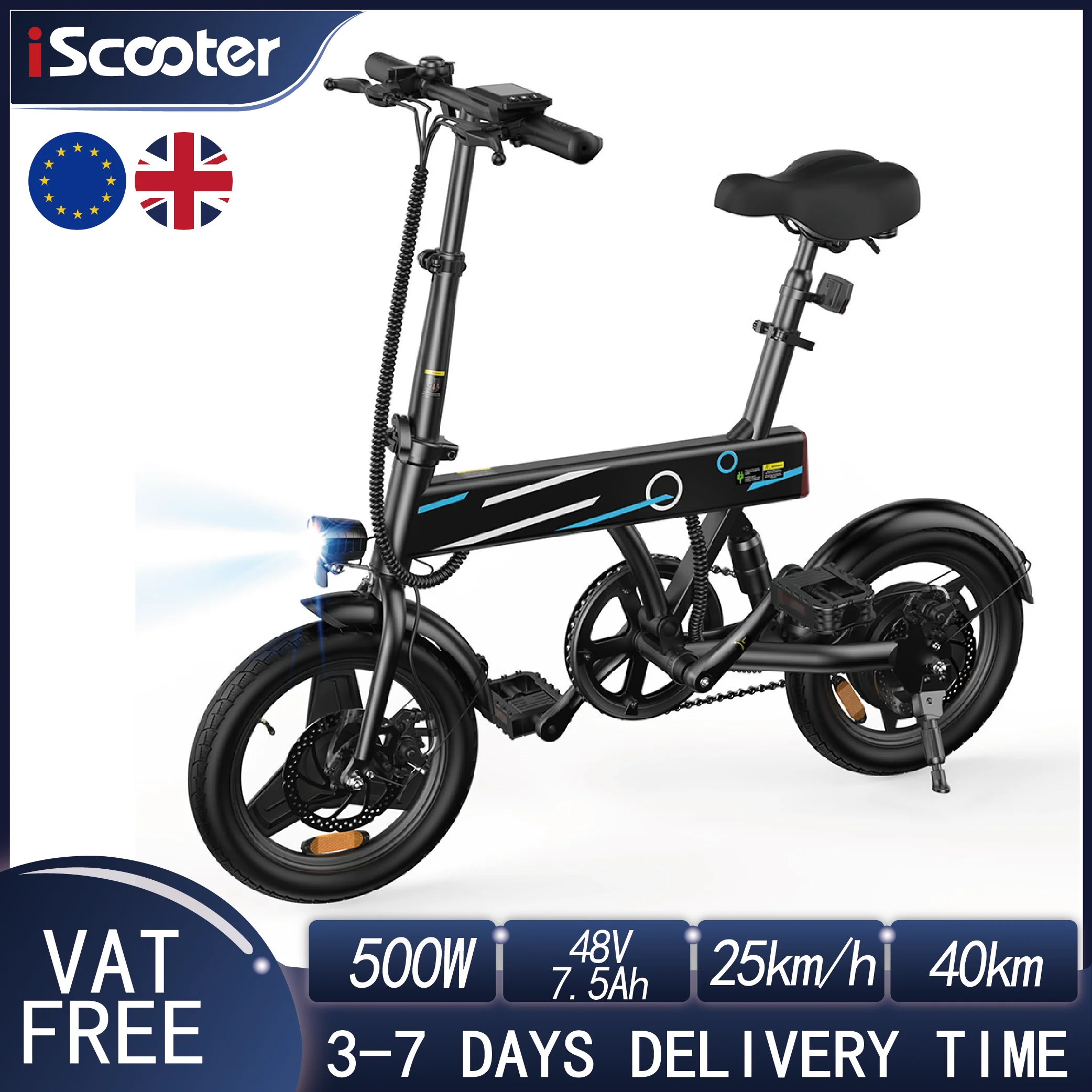 IScooter EB1 bicicleta eléctrica 350W Motor 36V 7.8Ah batería E-Bicicleta 40km alcance máximo 25 km/h velocidad 14 pulgadas bicicleta eléctrica plegable