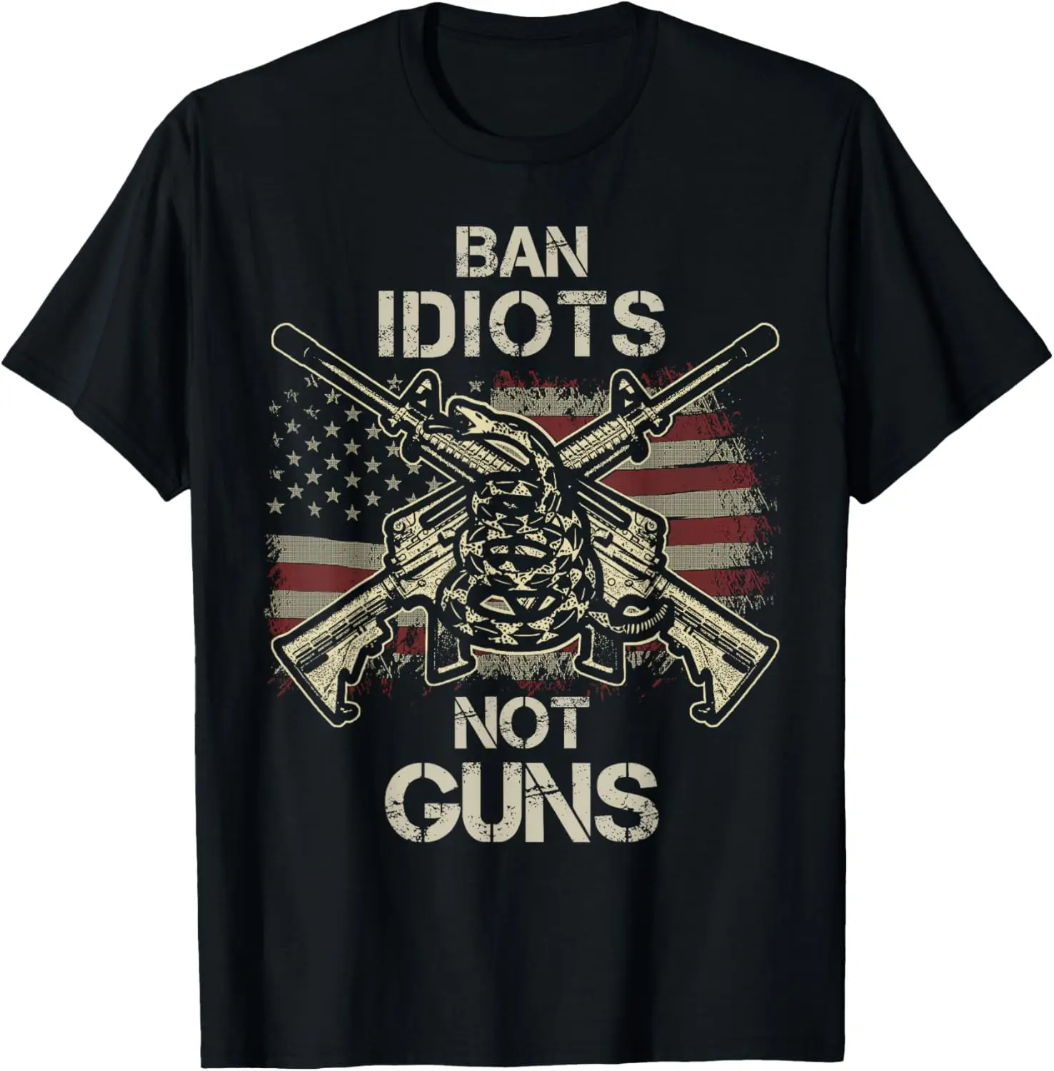 

Ban Idiots Not Guns Shirt American Flag Gun Quote Gift Idea T-Shirt