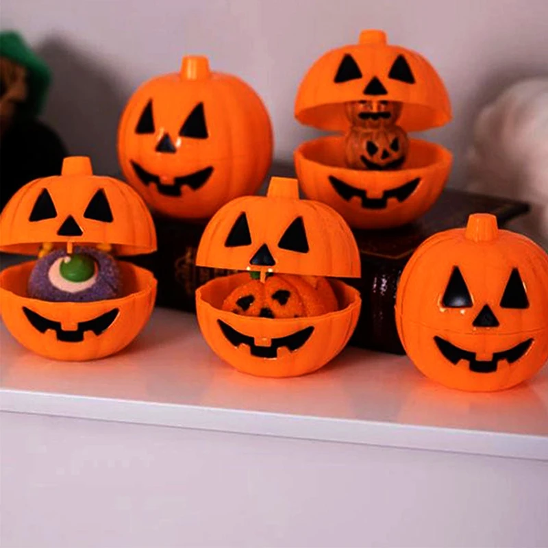Contenedores de plástico rellenables para calabazas o dulces, 1/5/10 piezas, naranja, calabaza, huevos de Halloween, soporte para dulces, caza de huevos de Halloween