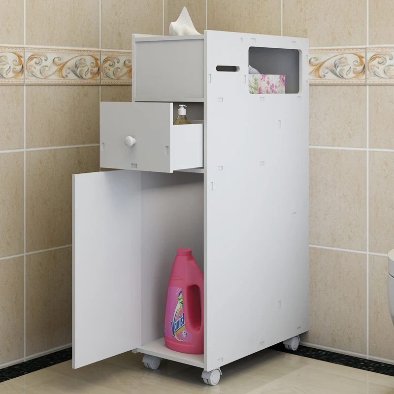 Waterproof Toilet Side Narrow Cabinet Mobile Bathroom Gap Organizer Floor Standing Storage Unit