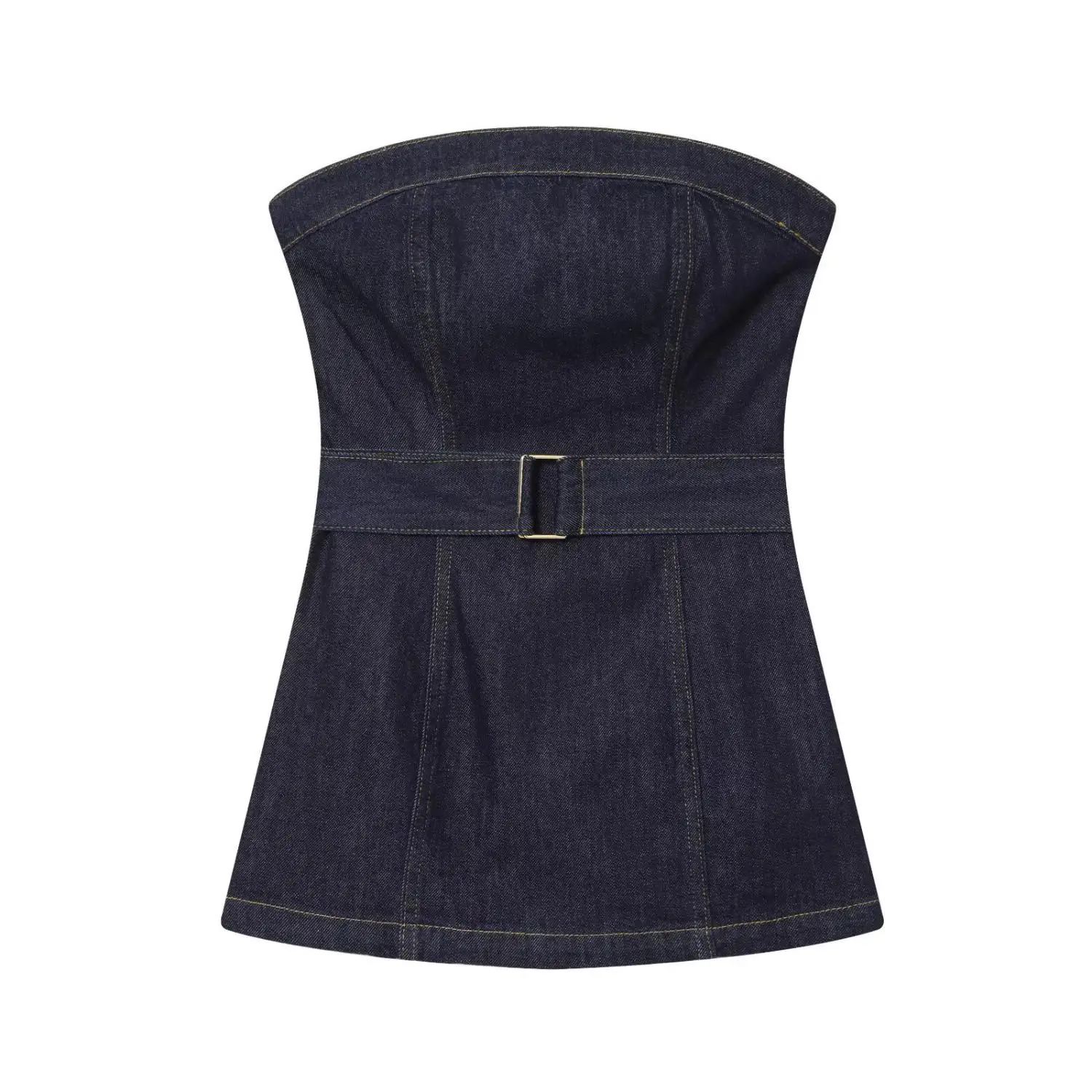 Cross-Border Women's Fashion Belted Sleeveless Denim Tube Top And Straight Leg Jeans Set Organic Cotton  Color Casual Pants