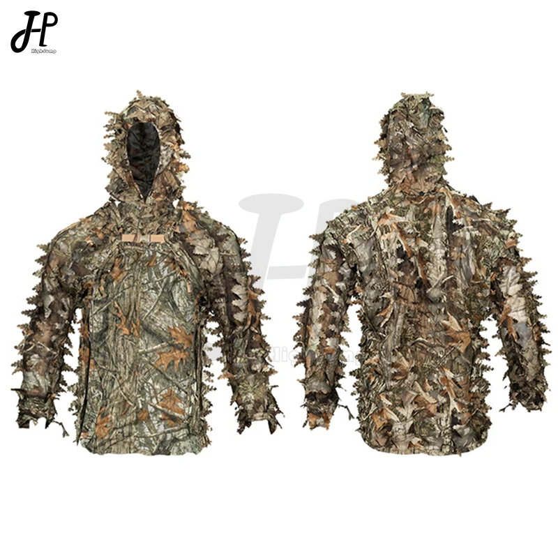 Breathable Camo Hunting Clothes 3D Bionic leaf Ghillie Suit Camouflage Uniform Lightweight Open Chest Sport Tactical Clothing