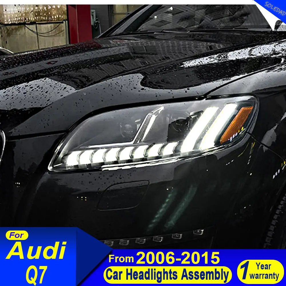 

Автомобильные светодиодные фары для Audi Q7 2006-2015, обновление Q8, новый стиль, светодиодные DRL, динамические сигнальные фары, биксеноновые фары, аккумулятор