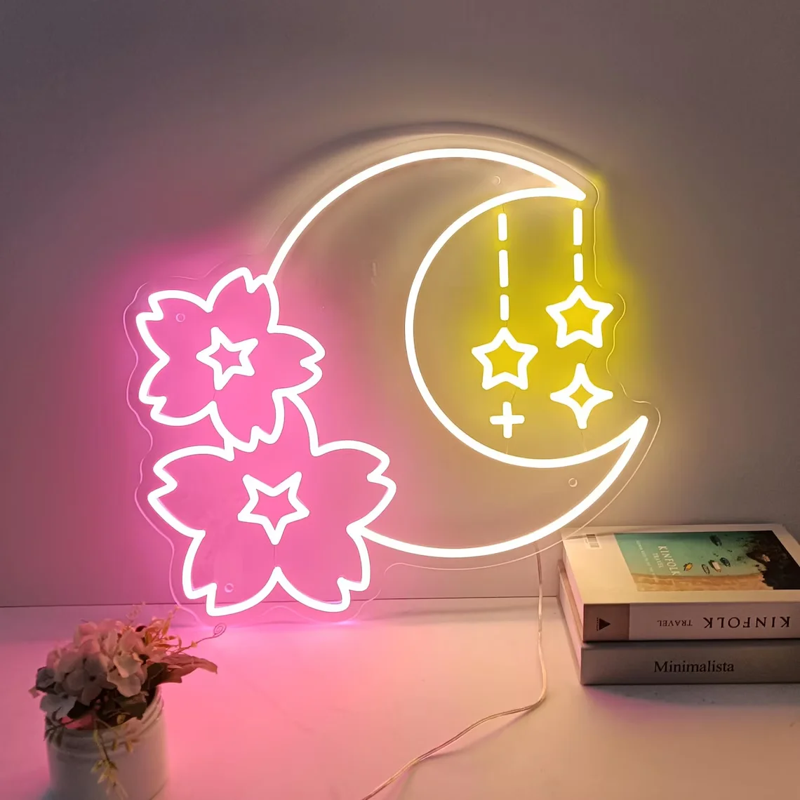 

Sakura and Moon Neon Sign, Sakura Neon Wall Art, Custom Neon Sign, Bedroom Moon Decor, Game Room Decor, Cherry Blossom Neon Gift