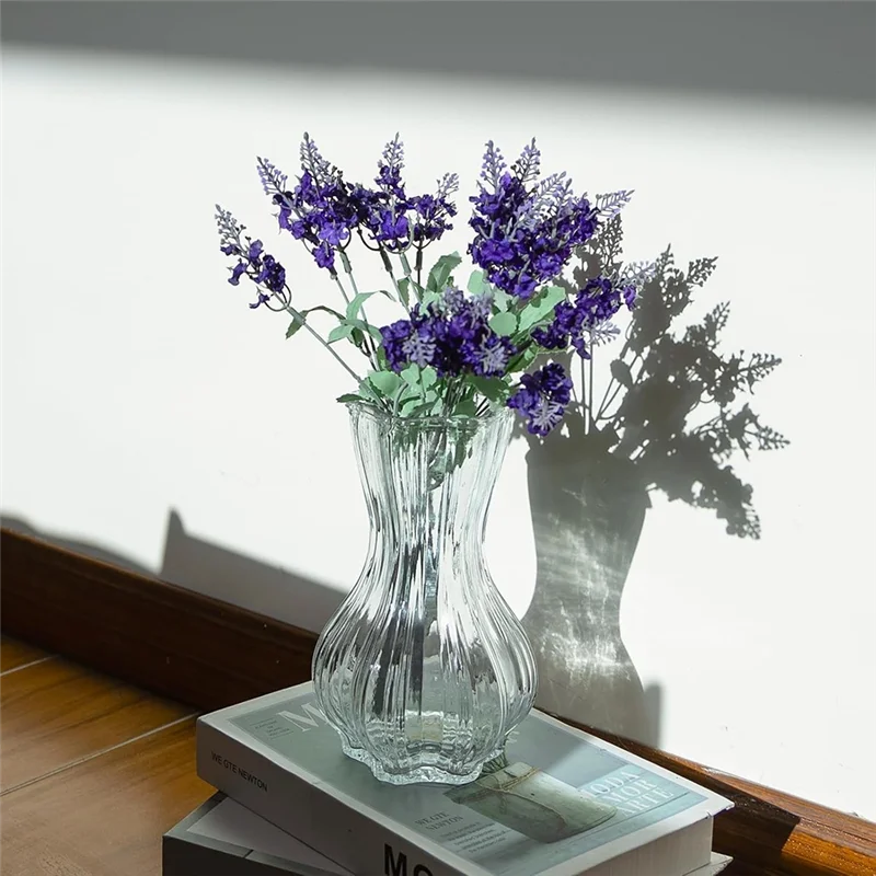 

B23B Glass Vase Set Of 2 With Ribbed Design For Home Decor , Living Room,Wedding Table Centerpieces Vases For Flowers