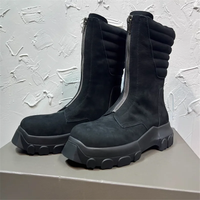 

New Man Fashionable High Boots Genuine Leather Men Black Zipper Boot