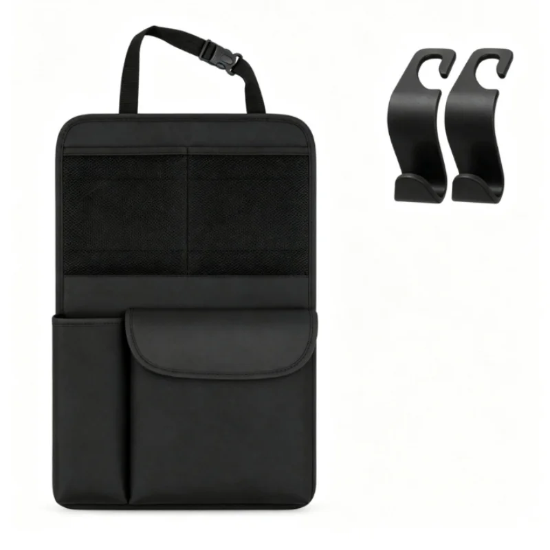 3Pcs universal car storage organizer with hook set featuring four storage compartments Car Interior Storage Auto Accessories