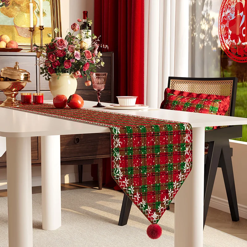 Christmas Table Runner for TV Stand Romantic Dining Table Decor Restaurant Holiday Tablecloth New Year Home Decorations