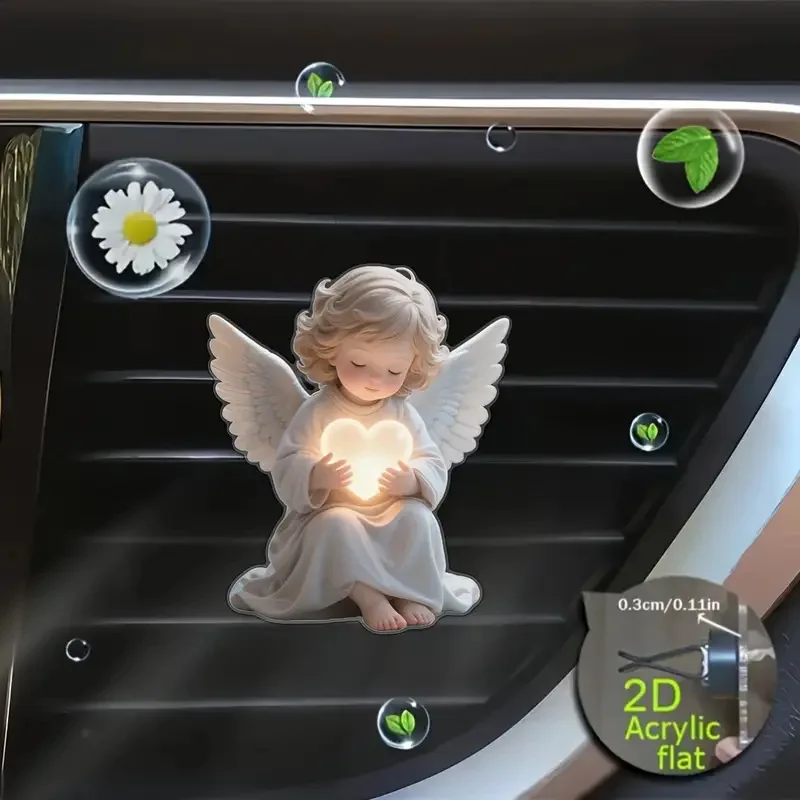 2D Acrylic Angel Holding a Heart Car Air Vent Decoration Clip, Car Air Vent Ornament, Car Vent Decoration Clip, Healing Moment in the Car