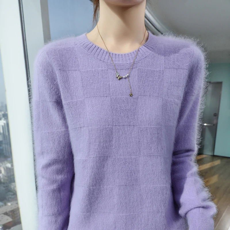 Autumn And Winter New Mink Sweater Women's Round Neck Loose Pullover Simple Solid Color Comfortable Warm Knit Bottoming Sweater