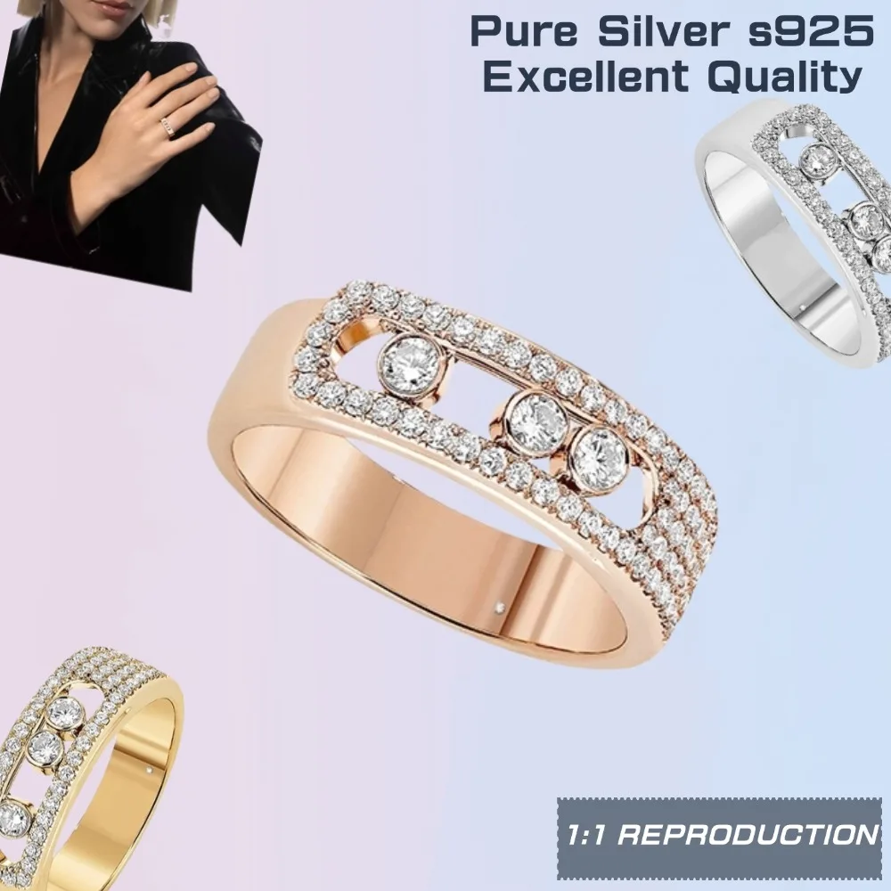 MESSIK Original 1:1 Move Classique Pavé Series Ring Three Diamonds Move Silver 925 Jewelry Accessories for Gifts