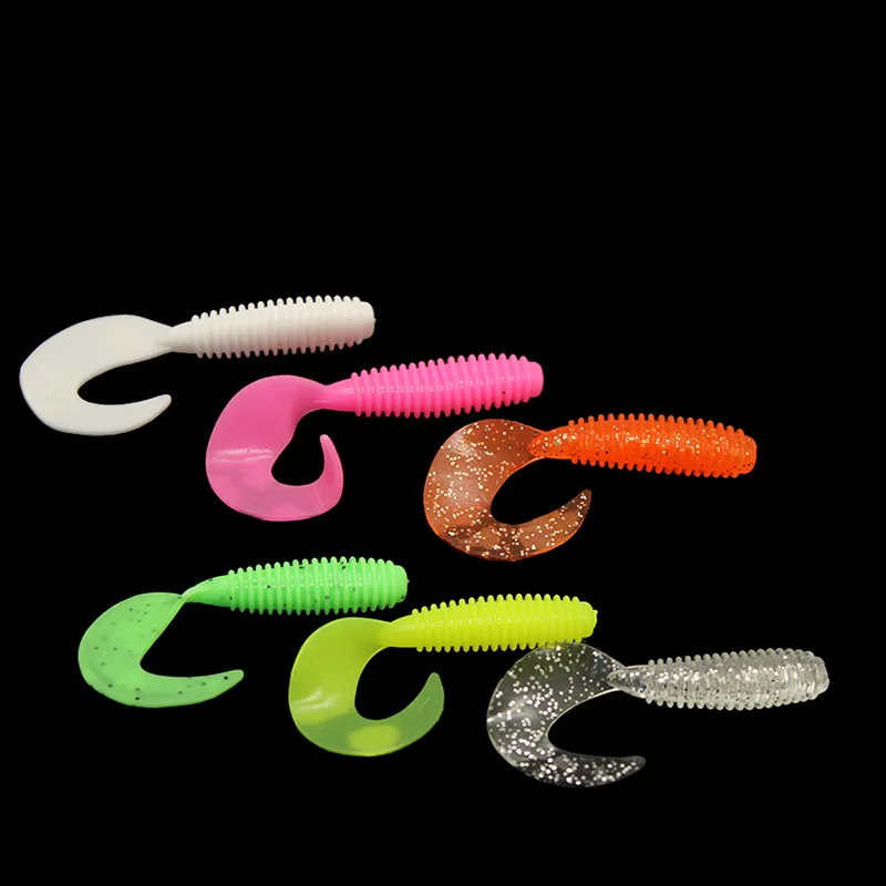 Sea.Yolo-Appât souple avec queue bouclée, leurre de pêche en forme de ver, accessoires de pêche, 5/6/7cm, 10 pièces