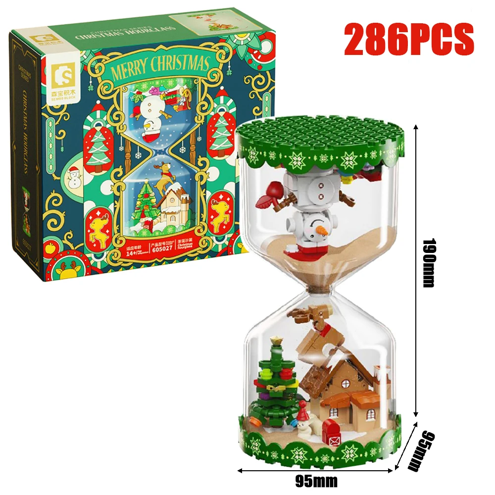 New 286PCS Christmas Hourglass Luminous Sand Model Building Blocks Santa Claus Paradise Bricks Toys For Kids Xmas Birthday Gift