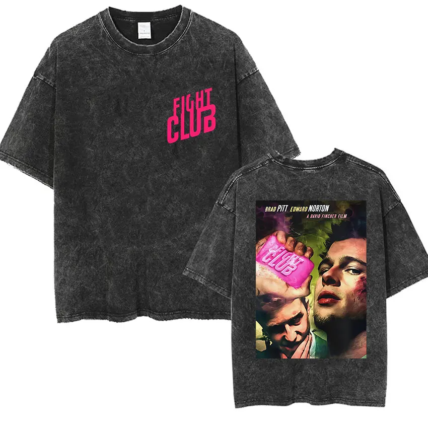 Paper Street Soap Fight Club Vintage Washed T Shirts Men's Fashion 100% Cotton Short Sleeve T-shirt Classic Gothic Clothing Tees