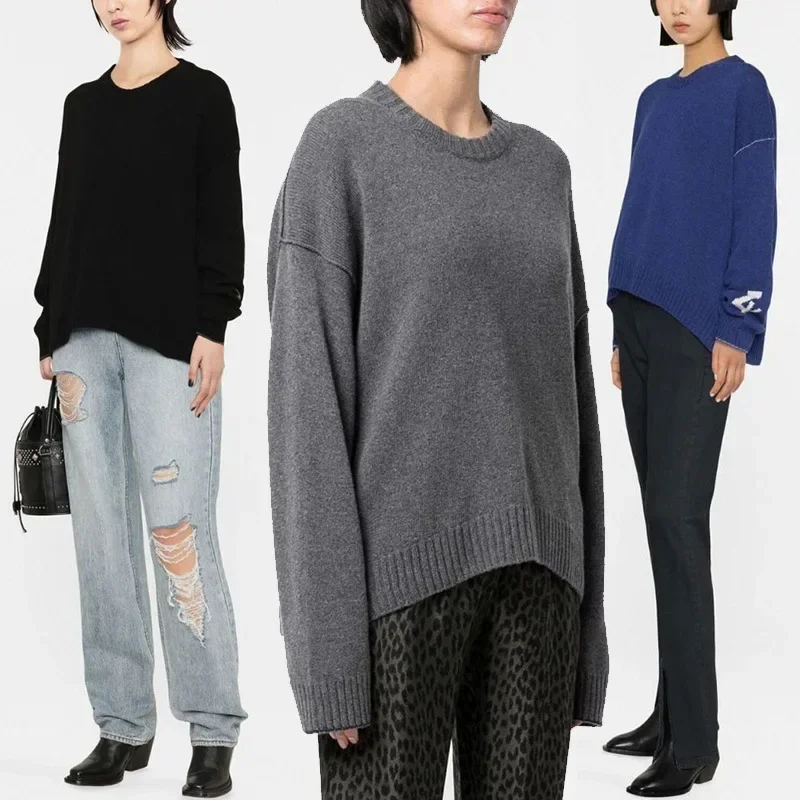 

Autumn and Winter New French Niche ZV Classic Sleeve Letter Jacquard Round Neck Sweater Cashmere Women's Sweater