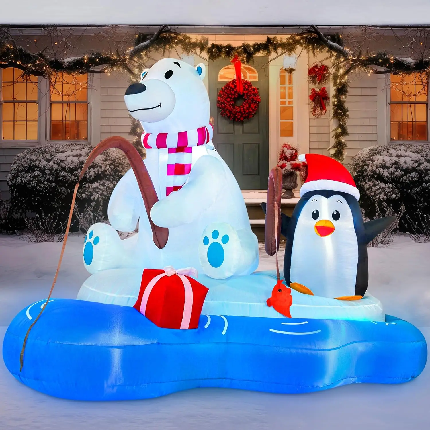 

Joiedomi 6FT Inflatable Polar Bear Fishing with Penguin, LED Christmas Yard Decoration for Indoor & Outdoor