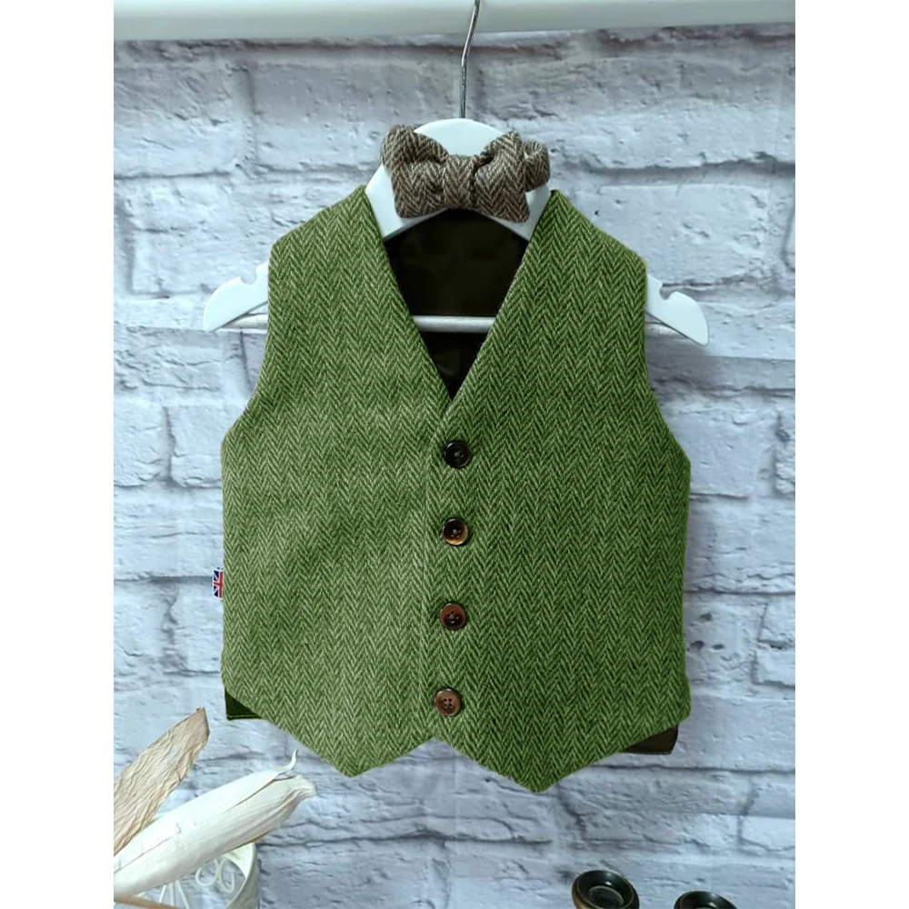 Boy's Casual Vest Herringbone Tweed Single Breasted Suit Vests Baby Boy Wedding Suit Waistcoat Sleeveless Jacket for Birthday