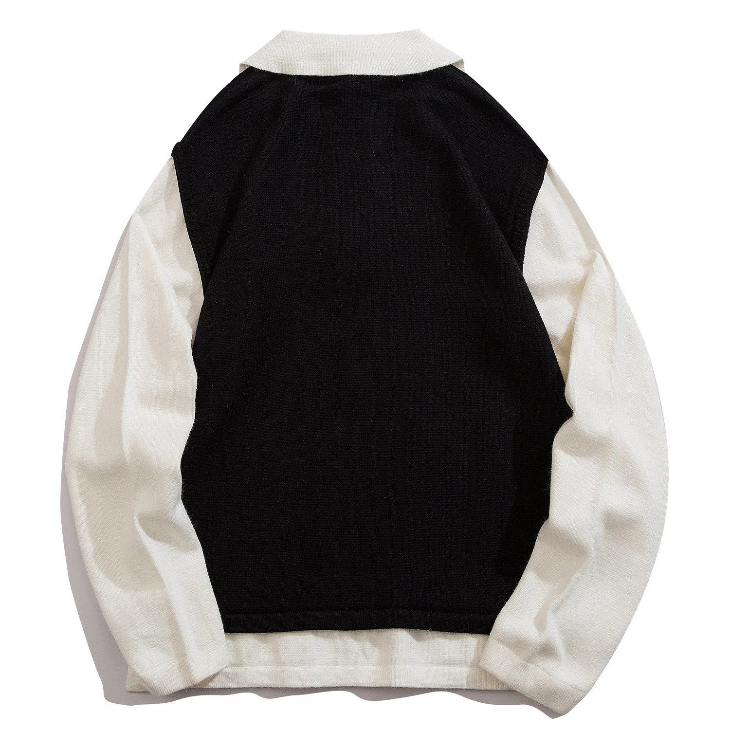 Hop Hip Streetwear Knitted Sweater Fake Collar Men 2022 Embroidery Harajuku Oversize Pullover Male Women Loose Black