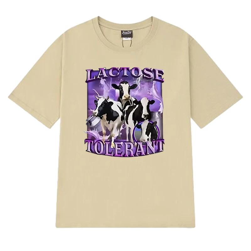 High Quality Lactose Tolerant Funny Meme Graphic black short sleeve T shirts Unisex harajuku T-shirt Men Women 100% Cotton Tops