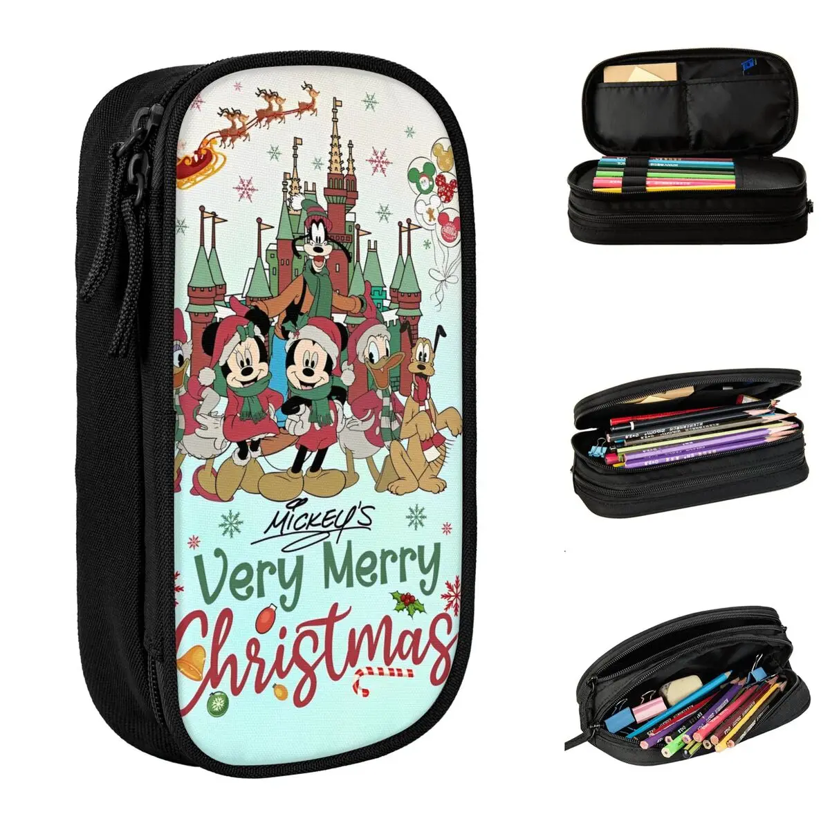 Christmas Mickey Mouse Pencil Cases Minnie Donald Duck Goofy Goof Pencil Box Pen Box Student Big Capacity Bag School Accessories