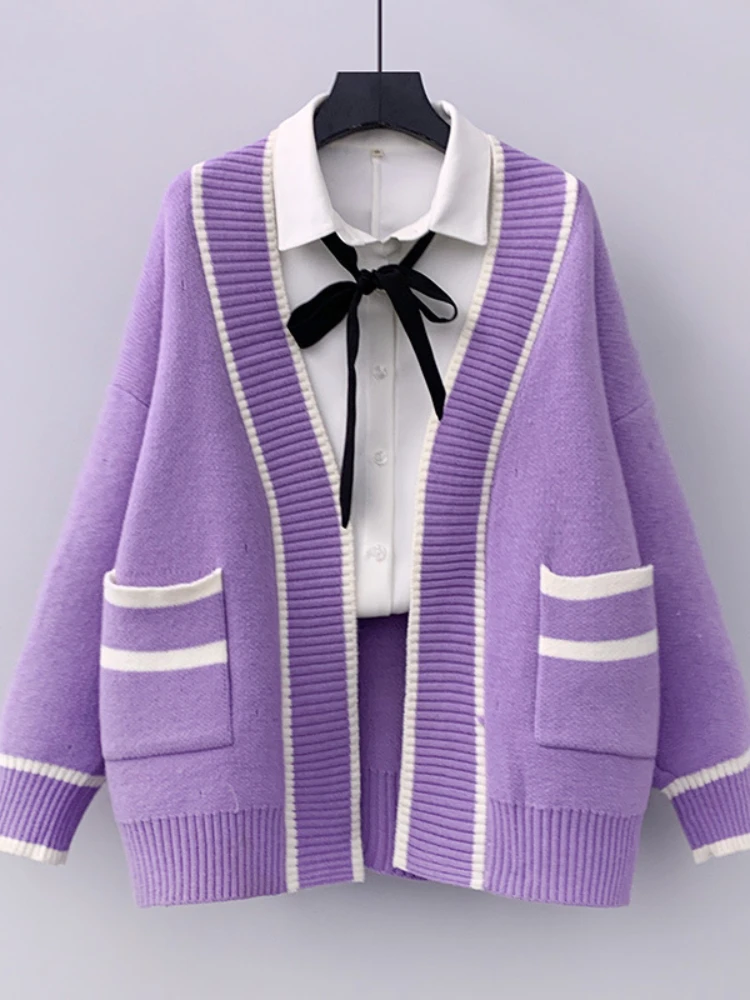 

Fashion Tops Nice Women Oversized Sweater Autumn New V-neck Keep Warm Jacket Knitted Cardigan Long-sleeved Commuter Temperament