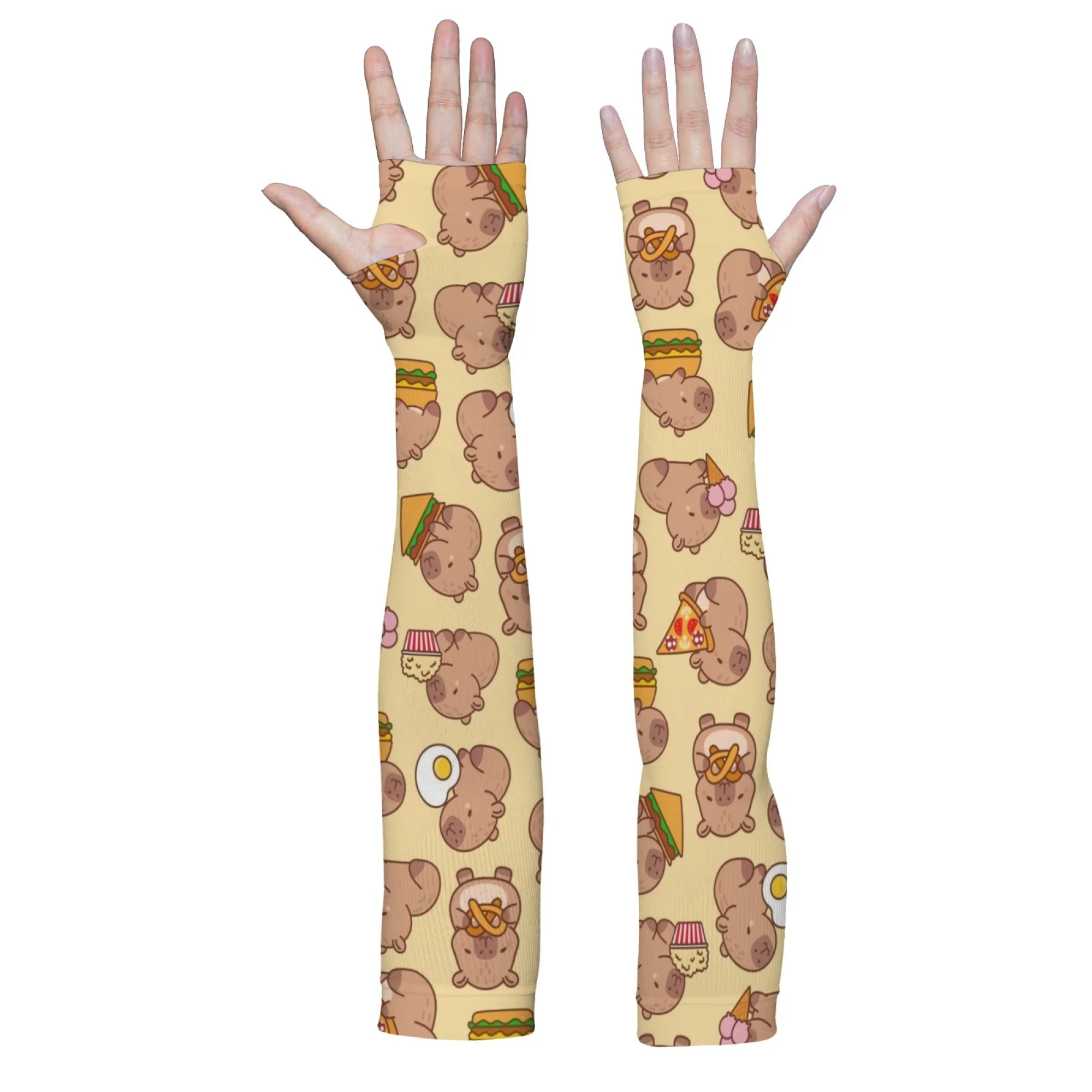 Happy cute capybara novelty funny arm sleeves comfortable soft breathable outdoor activities gardening sports protective sleeves