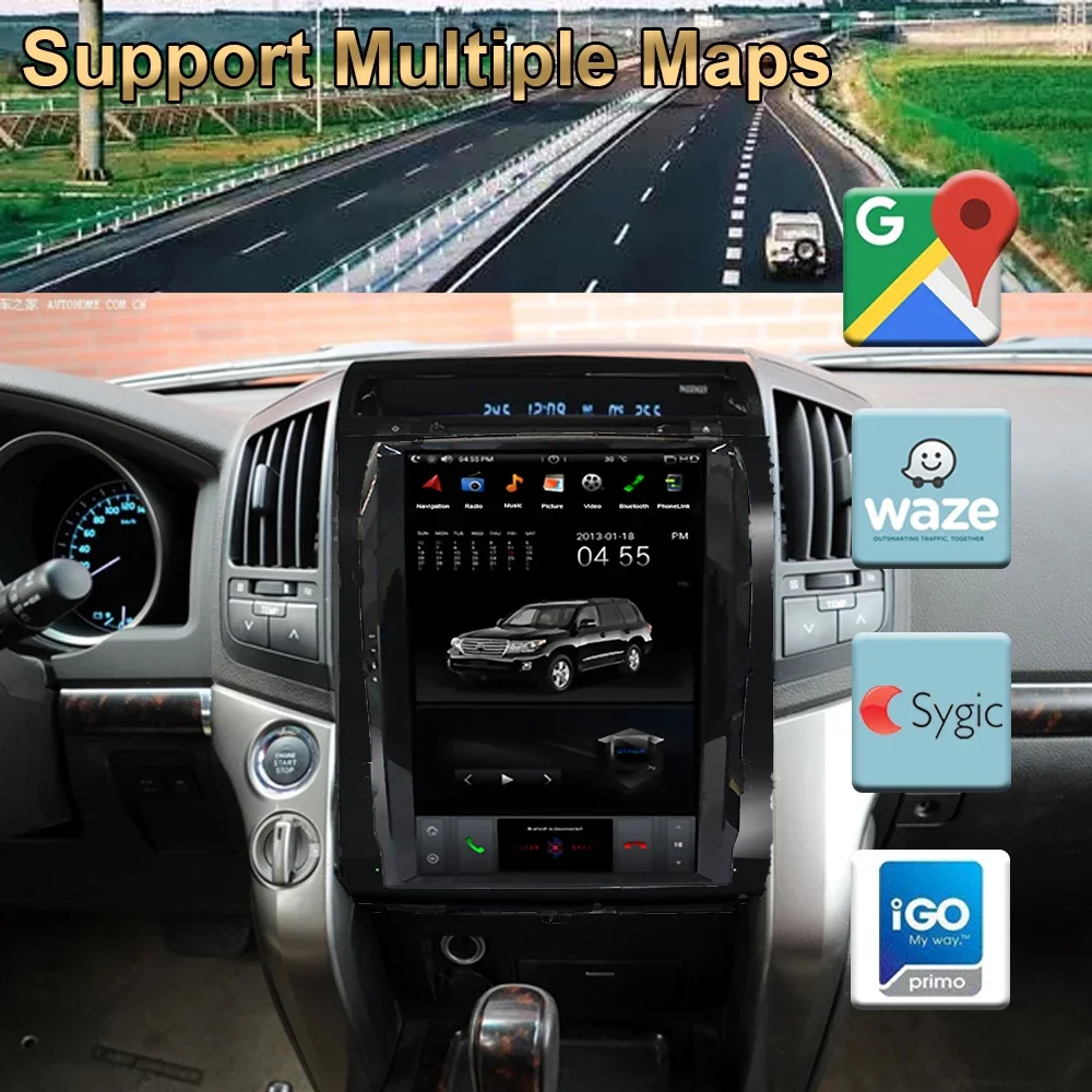 Android Car GPS Navigation Tesla Style Vertical Screen For TOYOTA LAND CRUISER LC200 2008-2015 VXR Auto Radio Multimedia Player