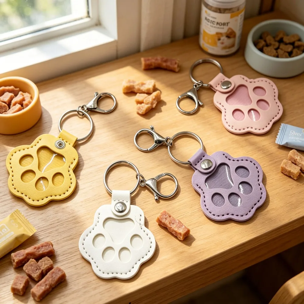 

Pet Hair Memorial Keychain PU Leather Locket Fur Storage Pendant Remembrance Gift for Dog Cat Lovers Bag Charm Accessories