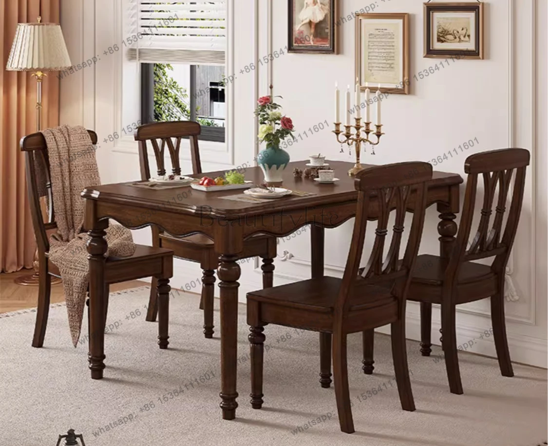 American dining table all solid wood household rectangular table and chairs combination rural retro