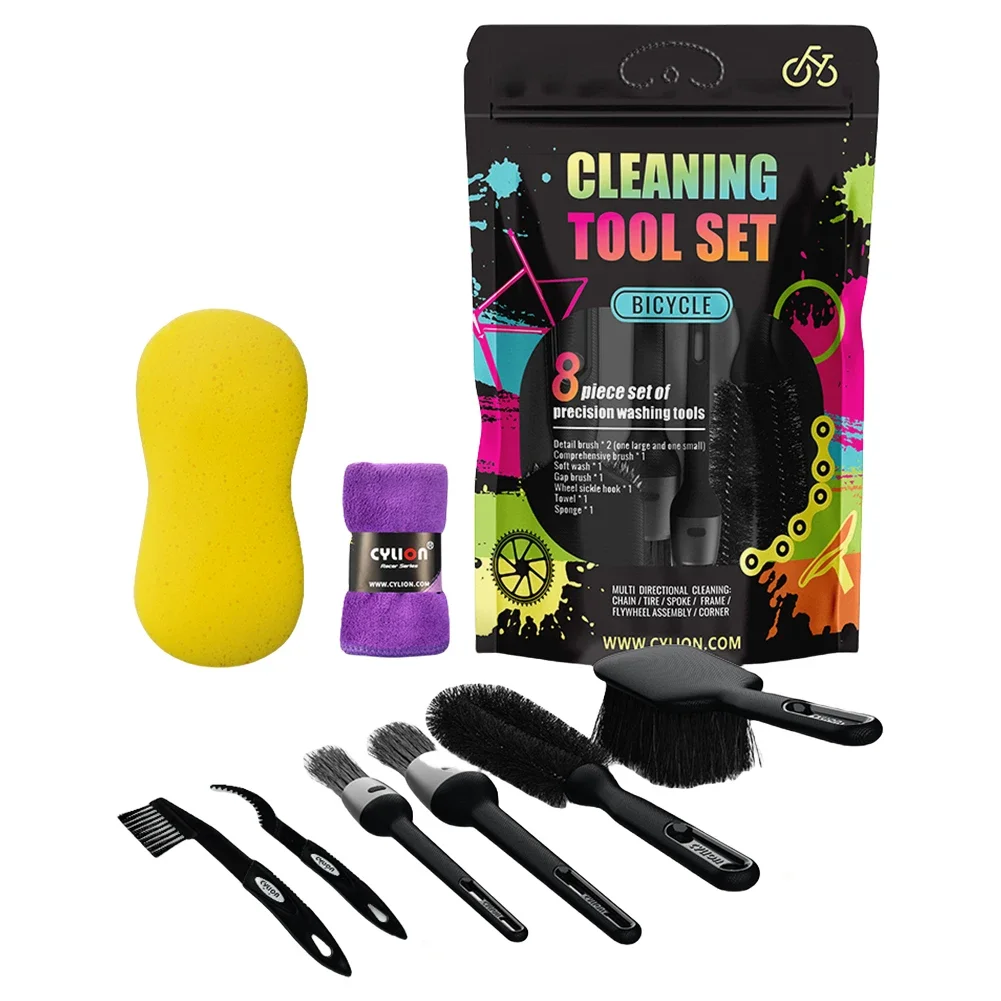 Kit de nettoyage de vélo de qualité supérieure, 8 pièces, kit de brosses complet pour vélos de montagne, de route, de ville, BMX et pliants